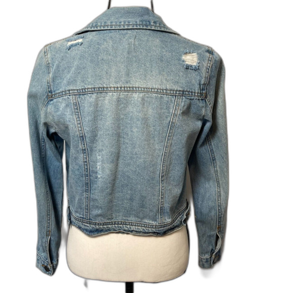 Black Label by C'Est Toi Jean Jacket Cropped Distressed Medium Wash Jean Jacket - Picture 4 of 8